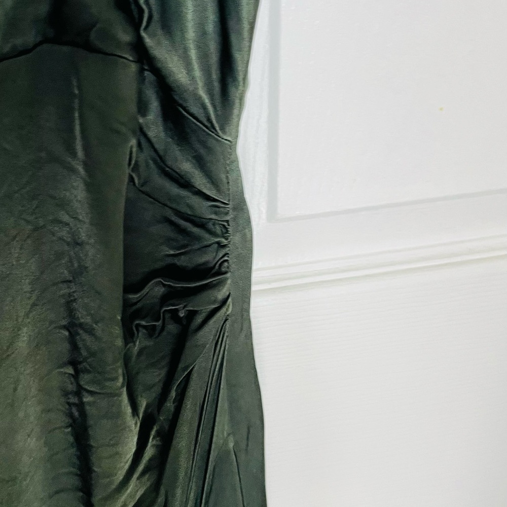 Zara Olive Green Asymmetrical Satin Slip Dress - Picture 11 of 12